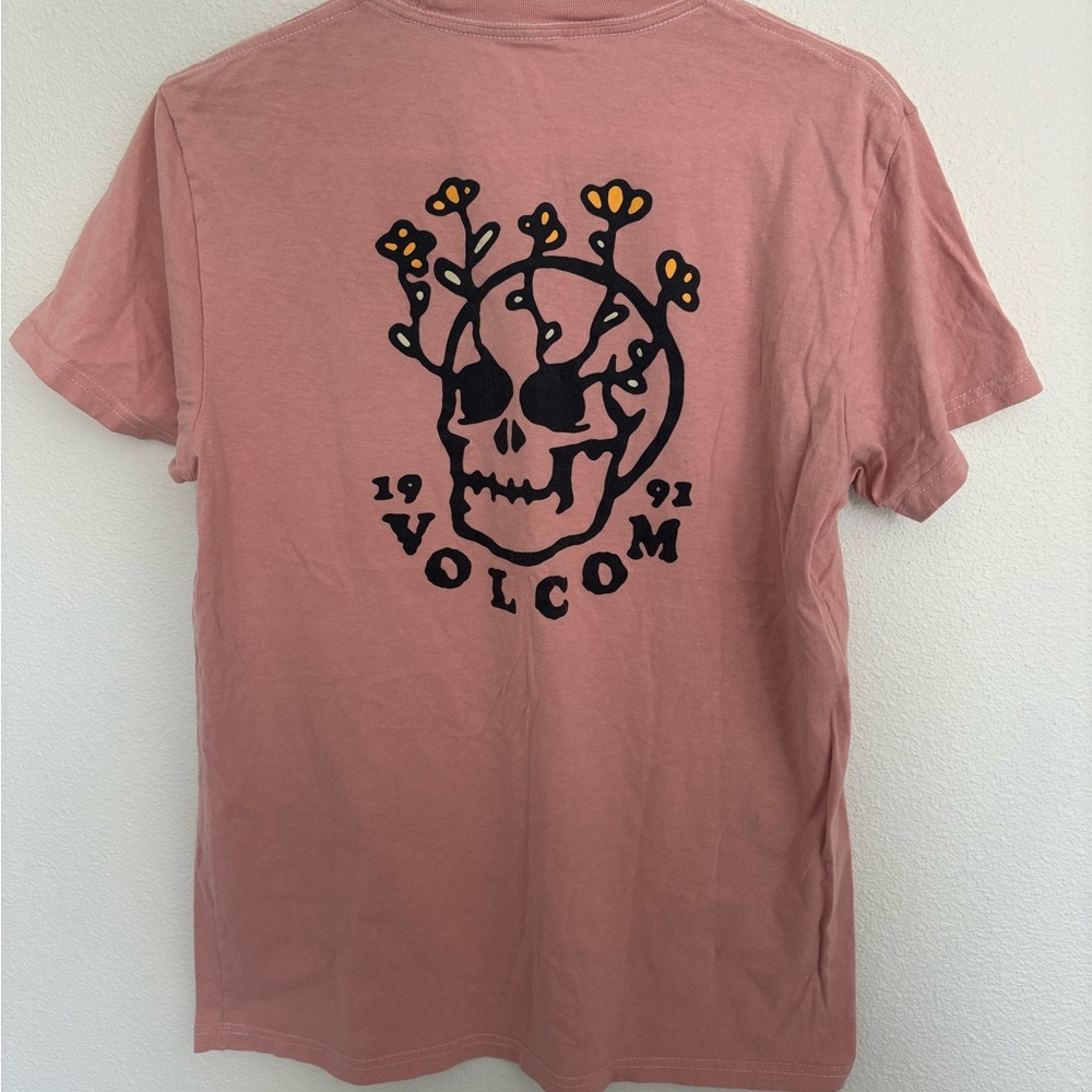 Volcom Pink Short Sleeve Tee with Cartoon Graphic